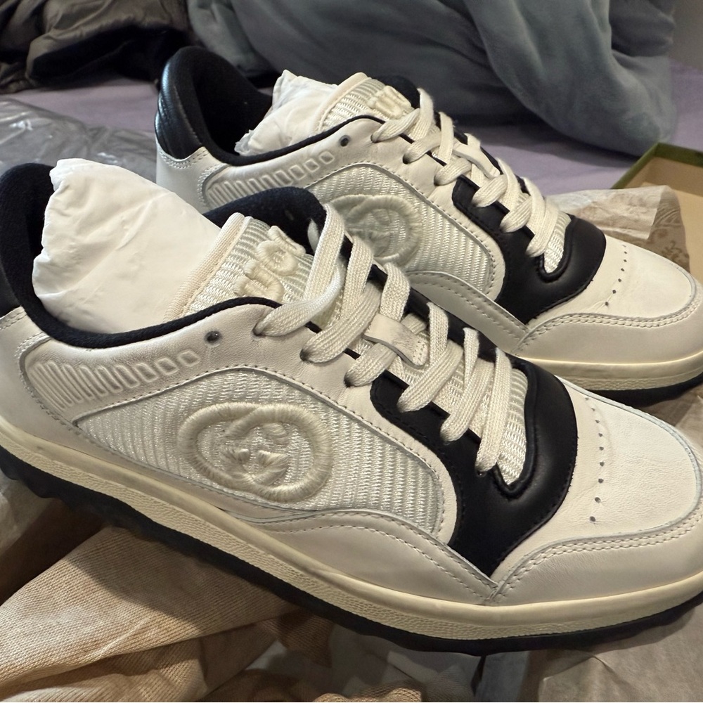 Gucci women Mac80 panda White and Black Leather Low-Top Sneakers 35